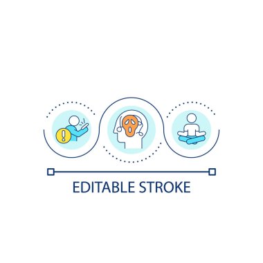 Kontrol solunum döngüsü ikonu. Akıl sağlığı. Bilgi tüketimi. Haberlerin aşırı yüklenmesiyle, soyut fikirlerin ince çizgileriyle uğraşın. İzole bir taslak çizim. Düzenlenebilir felç. Kullanılan Arial yazı tipi