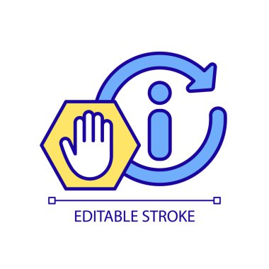 Bilgi tüketimini durdur RGB renk simgesi. Haberler aşırı yüklendi. Bilgiyi engelle. Medya etkisi. İzole vektör çizimi. Basit bir çizgi çizimi. Düzenlenebilir felç. Kullanılan Arial yazı tipi