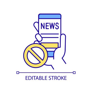 Çevrimiçi RGB renk simgesi okumayı bırak. Bilgi yüklemesi. Medya tüketimi. Bilgiyi azalt. İzole vektör çizimi. Basit bir çizgi çizimi. Düzenlenebilir felç. Kullanılan Arial yazı tipi