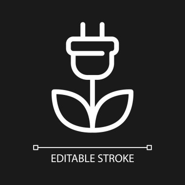 Yeşil elektrik pikseli koyu renk tema için mükemmel beyaz doğrusal ui simgesi. Çevre dostu enerji. Vektör çizgisi çizimi. Gece modu için izole edilmiş kullanıcı arayüzü sembolü. Düzenlenebilir felç. Kullanılan Arial yazı tipi