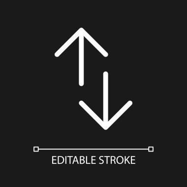 Yukarı ve aşağı yönler piksel koyu tema için mükemmel beyaz doğrusal ui simgesi. Haberler kayıyor. Vektör çizgisi çizimi. Gece modu için izole edilmiş kullanıcı arayüzü sembolü. Düzenlenebilir felç. Kullanılan Arial yazı tipi