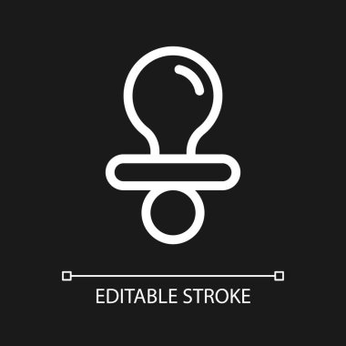 Emzik pikseli koyu renk tema için mükemmel beyaz doğrusal ui simgesi. Bebek kukla. Yeni doğan mağazası için mallar. Vektör çizgisi çizimi. Gece modu için izole edilmiş kullanıcı arayüzü sembolü. Düzenlenebilir felç. Kullanılan Arial yazı tipi