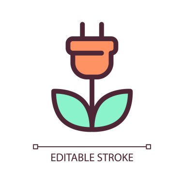 Yeşil elektrik pikseli mükemmel RGB renk ui simgesi. Sürdürülebilir güç kaynağı. Basit doldurulmuş çizgi ögesi. Mobil uygulama için UX tasarımı. Vektör izole görüntü grafiği. Düzenlenebilir felç. Kullanılan Arial yazı tipi