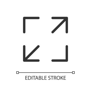 Ekran büyütme pikseli mükemmel doğrusal ui simgesi. Boyut değiştirme aracı. Oyuncu kontrol paneli. GUI, UX tasarımı. Uygulama ve web için izole edilmiş kullanıcı arayüzü ögesi. Düzenlenebilir felç. Kullanılan Arial yazı tipi