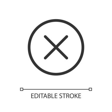 Çember pikselinde çapraz kusursuz doğrusal ui simgesi. İptal düğmesi. İnternet sitesinde müşteri seçimi. GUI, UX tasarımı. Uygulama ve web için izole edilmiş kullanıcı arayüzü ögesi. Düzenlenebilir felç. Kullanılan Arial yazı tipi