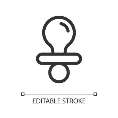 Emzik pikseli mükemmel doğrusal ui simgesi. Bebek kukla. Çocuk diş çıkarma yüzüğü. Yeni doğan için mallar. GUI, UX tasarımı. Uygulama ve web için izole edilmiş kullanıcı arayüzü ögesi. Düzenlenebilir felç. Kullanılan Arial yazı tipi