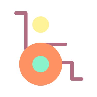 Özürlü kişi düz renkli ui simgesi. Tekerlekli sandalyede oturuyor. Kabul programı. Mobil uygulama için basit doldurulmuş öge. Renkli, sağlam bir resim. Vektör izole edilmiş RGB illüstrasyonu