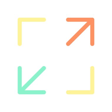 Ekran genişletiliyor düz renk ui simgesi. Boyut değiştirme aracını göster. Oyuncu kontrol paneli. Mobil uygulama için basit doldurulmuş öge. Renkli, sağlam bir resim. Vektör izole edilmiş RGB illüstrasyonu