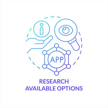 Kullanılabilir mavi renk gradyan konsept simgesini araştır. İş aletleri faktörleri seçiliyor. Alternatifleri karşılaştırın soyut fikir ince çizgi illüstrasyonu. İzole bir taslak çizim. Kullanılan sayısız Pro-Kalın yazı tipi