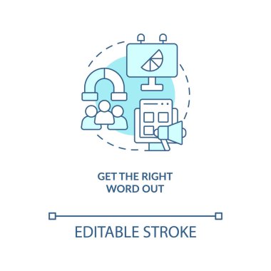 Turkuaz konsept ikonu çıkarıyorum. Yeni müşteriler edinmek soyut fikirlerin ince çizgi çizimlerini bozar. İzole bir taslak çizim. Düzenlenebilir felç. Arial, Myriad Pro-Kalın yazı tipleri