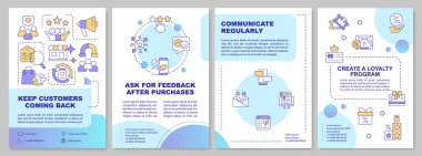 Müşterileri broşürlerine geri döndür. Çizgisel simgeli broşür tasarımı. Sunum için düzenlenebilir 4 vektör düzeni, yıllık raporlar. Kullanılan Arial-Kalın, Myriad Pro-Normal yazı tipleri