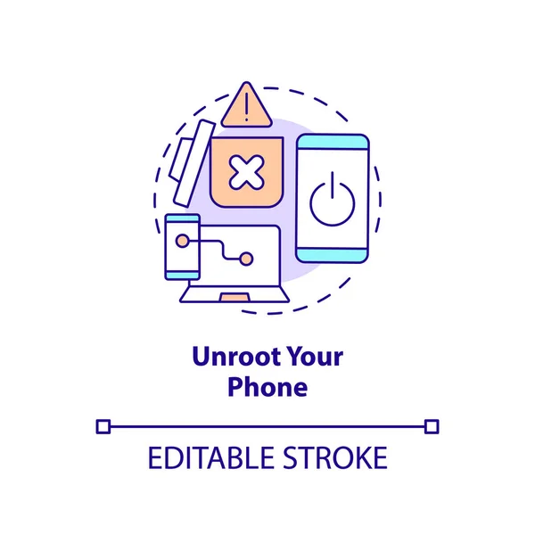 stock vector Unroot your phone concept icon. Factory reset. Smartphone safety. Remove hacker abstract idea thin line illustration. Isolated outline drawing. Editable stroke. Arial, Myriad Pro-Bold fonts used