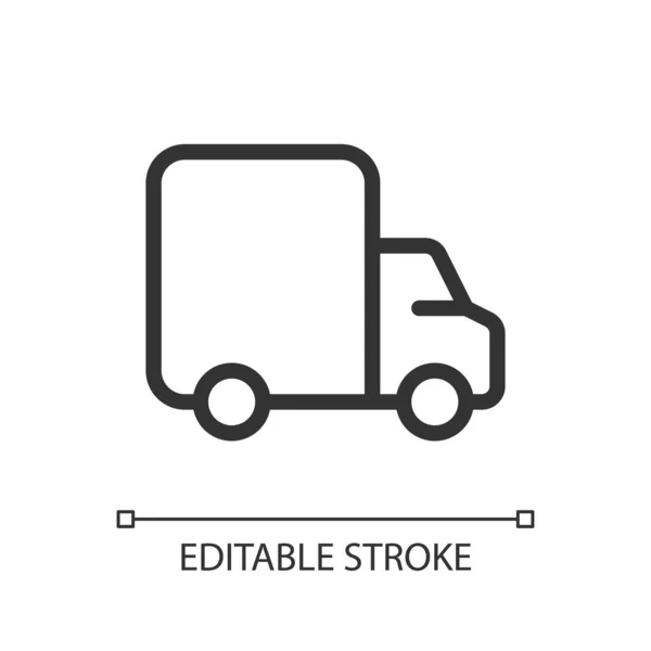 Лоррі Піксель Досконала Лінійна Піктограма Вантажівка Доставляє Вантажівки Транспортні Послуги — стоковий вектор