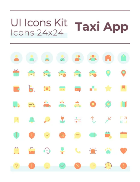 Taxi Service Flat Color Icons Set Urban Vehicle Order Digital — Stock Vector