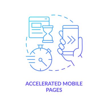 Hızlandırılmış mobil sayfalar mavi gradyan konsept simgesi. Web sitesi görünürlüğü. Dijital teknolojilerin, soyut fikirlerin, ince çizgi çizimlerinin geleceği. İzole bir taslak çizim. Kullanılan sayısız Pro-Kalın yazı tipi