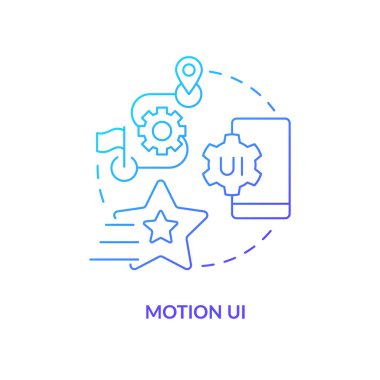 Hareket UI mavi gradyan konsept simgesi. Dijital tasarım üretimi. Web uygulama geliştirme eğilimi soyut fikir ince çizgi çizimi. İzole bir taslak çizim. Kullanılan sayısız Pro-Kalın yazı tipi