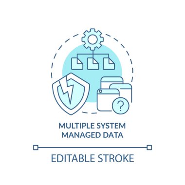 Çoklu sistem veri türkuaz konsept simgesi yönetti. Bilgi depolama sorunu soyut fikir ince çizgi çizimi. İzole bir taslak çizim. Düzenlenebilir felç. Arial, Myriad Pro-Kalın yazı tipleri