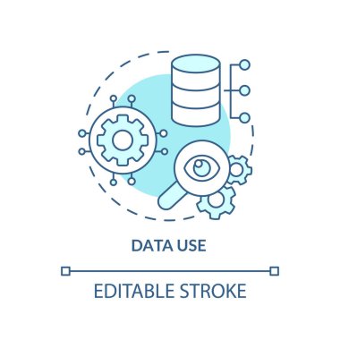 Veri turkuaz konsept simgesi kullan. Bilgi yönetimi stratejisi. Dijital teknoloji soyut fikir ince çizgi çizimi. İzole bir taslak çizim. Düzenlenebilir felç. Arial, Myriad Pro-Kalın yazı tipleri