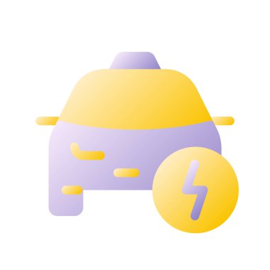 Taksi ve şimşek düz gradyan iki renkli ui simgesi. Tehlike uyarısı. Yolcu için bildirim. Basit bir piktogram. Arayüz, mobil uygulama için UX tasarımı. Vektör izole edilmiş RGB illüstrasyonu