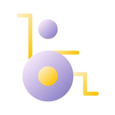 Özürlü, düz gradyan, iki renk ui ikonu. Tekerlekli sandalyede. Kabul programı. Basit bir piktogram. Arayüz, mobil uygulama için UX tasarımı. Vektör izole edilmiş RGB illüstrasyonu