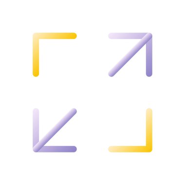 Ekran genişletiliyor. Düz gradyan iki renkli ui simgesi. Boyut değiştirme aracını göster. Oyuncu kontrol paneli. Basit bir piktogram. Arayüz, mobil uygulama için UX tasarımı. Vektör izole edilmiş RGB illüstrasyonu