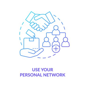 Kişisel ağ mavisi gradyan konsept simgesi kullan. Başlangıç stratejisi. İlk tüketici ipucu soyut fikir ince çizgi çizimi. İzole bir taslak çizim. Kullanılan sayısız Pro-Kalın yazı tipi