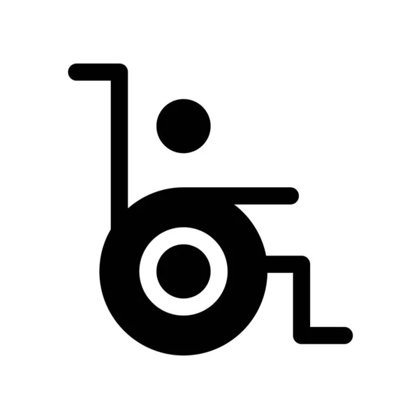 Personne Handicapée Glyphe Noir Icône Figure Assise Fauteuil Roulant Conception — Image vectorielle