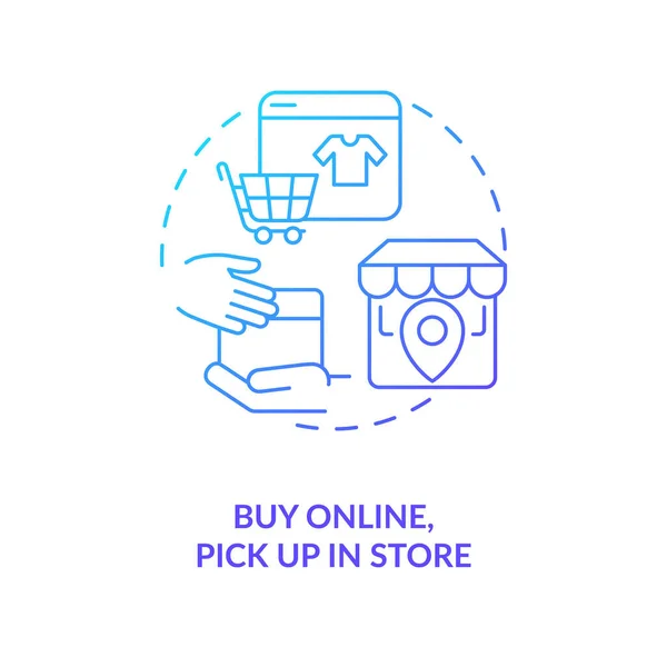 在网上购买 并在商店购买蓝色渐变概念图标 找到消费者对零售点的抽象观念细线图解 孤立的草图 Myp Org Pro Bold字体使用 — 图库矢量图片