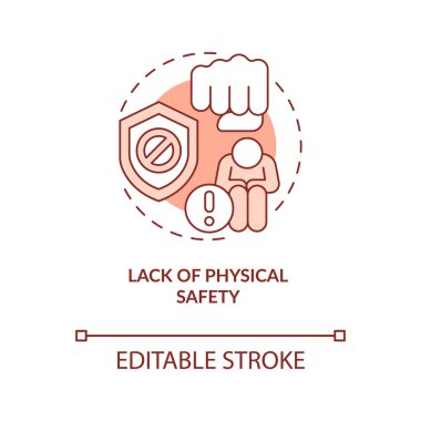 Fiziksel güvenlik kırmızı konsept ikonu eksikliği. Modern köleliğin kilit sürükleyicisi soyut fikir ince çizgi çizimi. İzole bir taslak çizim. Düzenlenebilir felç. Arial, Myriad Pro-Kalın yazı tipleri