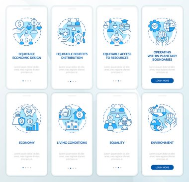 Yeşil ekonomi, mavi uygulamayı mobil uygulama ekranına bağlıyor. Doğrusal kavramlarla düzenlenebilir grafik yönergelerini dört adımda gözden geçir. UI, UX, GUI şablonu. Kullanılan sayısız Pro-Kalın, Düzenli yazı tipleri