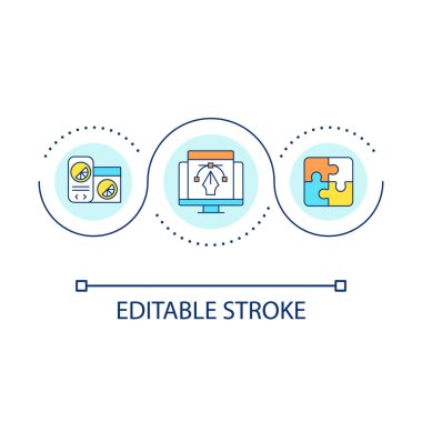 Web tasarımı evrim döngüsü konsepti ikonu. Kullanıcı deneyimi. Dijital teknoloji. Web sitesi geliştirme eğilimi soyut fikir ince çizgi çizimi. İzole bir taslak çizim. Düzenlenebilir felç. Kullanılan Arial yazı tipi