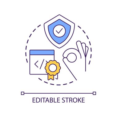 Yüksek performanslı web sitesi konsepti. Dijital güvenlik. Yazılım optimizasyonu. Web geliştirme eğilimi soyut fikir ince çizgi çizimi. İzole bir taslak çizim. Düzenlenebilir felç. Kullanılan Arial yazı tipi