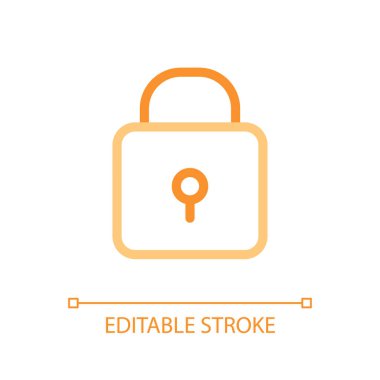 Asma kilit pikseli mükemmel renk doğrusal ui simgesi. Hassas verilere kapalı erişim. Korunma. Siber güvenlik. GUI, UX tasarımı. Taslak izole edilmiş kullanıcı arayüzü piktogramı. Düzenlenebilir felç. Kullanılan Arial yazı tipi