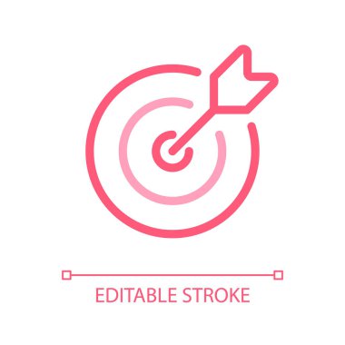 Hedef pikseli mükemmel renk doğrusal ui simgesi. Gol başarısı. Spor müsabakası. Eğlenceli oyun. Gol attı. GUI, UX tasarımı. Taslak izole edilmiş kullanıcı arayüzü piktogramı. Düzenlenebilir felç. Kullanılan Arial yazı tipi