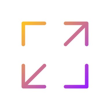Ekran büyütme pikseli mükemmel gradyan doğrusal ui simgesi. Boyut değiştirme aracını göster. Oyuncu kontrol paneli. Satır rengi kullanıcı arayüzü sembolü. Modern tarz pictogram. Vektör izole edilmiş taslak çizimi