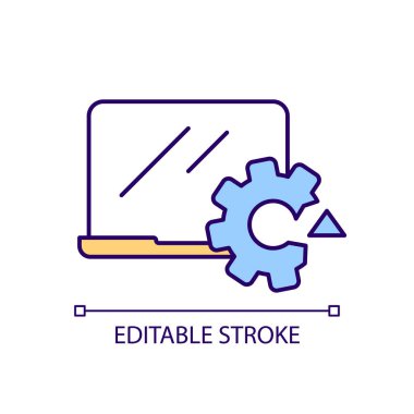 Ayarlama problemi RGB renk simgesi. Bilgisayar sorununu ayarla. Etkisiz sistem güncelleniyor. İyimserleştirme süreci. İzole vektör çizimi. Basit bir çizgi çizimi. Düzenlenebilir felç. Kullanılan Arial yazı tipi