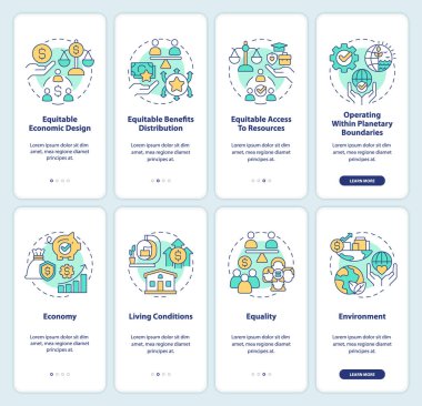 Mobil uygulama ekran setindeki kapalı ekonomi özellikleri. Doğrusal kavramlarla düzenlenebilir grafik yönergelerini dört adımda gözden geçir. UI, UX, GUI şablonu. Kullanılan sayısız Pro-Kalın, Düzenli yazı tipleri