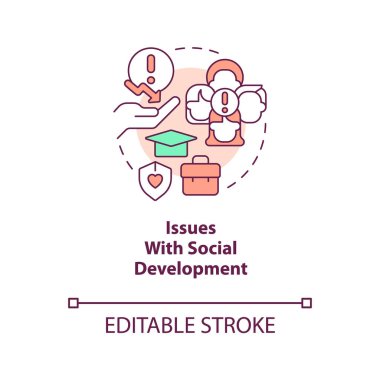 Sosyal gelişim konsepti ikonu ile ilgili sorunlar. Kapsayıcı büyüme bariyeri, soyut fikir ince çizgisi çizimi sağlanıyor. İzole bir taslak çizim. Düzenlenebilir felç. Arial, Myriad Pro-Kalın yazı tipleri
