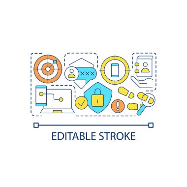 Hackleme saldırı konsepti ikonu algılanıyor. Siber güvenlik. Kişisel bilgileri sızdırın. Güçlü parola soyut fikir ince çizgi çizimi. İzole bir taslak çizim. Düzenlenebilir felç. Kullanılan Arial yazı tipi