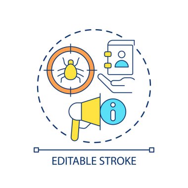 Virüs konsept simgesini tanımla. Hackleme saldırısı hakkında uyar. Kişisel bilgileri sızdırın. Dijital güvenlik fikri soyut ince çizgi çizimi. İzole bir taslak çizim. Düzenlenebilir felç. Kullanılan Arial yazı tipi