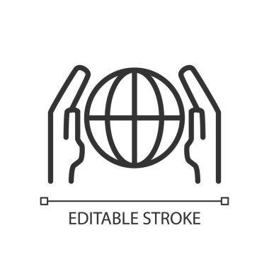 Ağ iletişim pikseli mükemmel doğrusal simge. Telekomünikasyon servisi. Evrensel temas. - İnternet. İnce çizgili çizim. Contour sembolü. Vektör çizimi. Düzenlenebilir felç. Kullanılan Arial yazı tipi