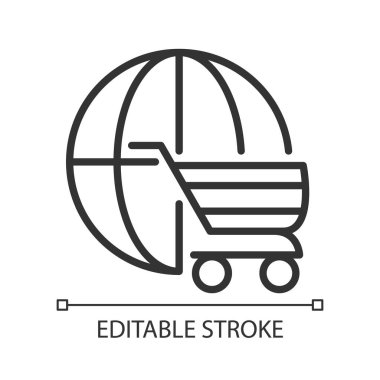 Çevrimiçi alışveriş pikseli mükemmel doğrusal simge. İnternet pazarları. Satın alma. E-ticaret siteleri. İnce çizgili çizim. Contour sembolü. Vektör çizimi. Düzenlenebilir felç. Kullanılan Arial yazı tipi