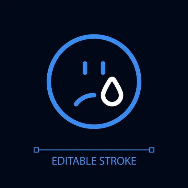 Pleurer Emoji Pixel Parfaite Couleur Linéaire Icône Pour Thème Sombre — Image vectorielle