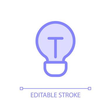 Ampul pikseli mükemmel cam morfizmi ui ikonu. Yanan lamba. Şeffaflıkla doldurulmuş renk çizgisi ögesi. Cam morfizm tarzında bir vektör çizimi. Düzenlenebilir felç. Kullanılan Arial yazı tipi