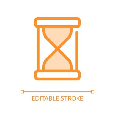 Kum saati pikseli mükemmel bir cam morfizmi. Zaman ölçme cihazı. Şeffaflıkla doldurulmuş renk çizgisi ögesi. Cam morfizm tarzında bir vektör çizimi. Düzenlenebilir felç. Kullanılan Arial yazı tipi