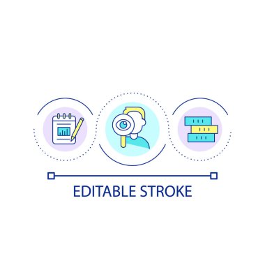 Analitik araştırma döngüsü konsepti simgesi. Strateji belirleniyor. Bina planı. İşlem yönetimi soyut fikir ince çizgi çizimi. İzole bir taslak çizim. Düzenlenebilir felç. Kullanılan Arial yazı tipi