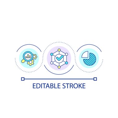 Veri analiz döngüsü konsepti simgesi. İstatistiksel araştırma. Üretim sistemi. Performans soyut fikir ince çizgi çizimini kontrol et. İzole bir taslak çizim. Düzenlenebilir felç. Kullanılan Arial yazı tipi