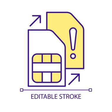 Mobil ağ kartı RGB renk simgesi. Cep telefonu bağlantısı sorunu. Kablosuz ağ sorunu. İzole vektör çizimi. Basit bir çizgi çizimi. Düzenlenebilir felç. Kullanılan Arial yazı tipi