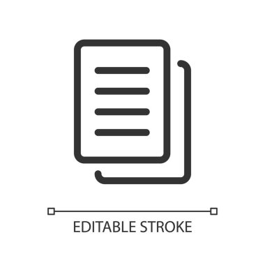 Piksel mükemmel doğrusal ui simgesini kopyala. Belgeyi kopyala. Çevirmen özelliği. Önbelleğe kaydet. GUI, UX tasarımı. Uygulama ve web için izole edilmiş kullanıcı arayüzü ögesi. Düzenlenebilir felç. Kullanılan Arial yazı tipi