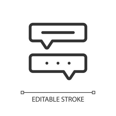 Sohbet robotu pikseliyle iletişim mükemmel doğrusal ui simgesi. Otomatik iletişim. GUI, UX tasarımı. Uygulama ve web için izole edilmiş kullanıcı arayüzü ögesi. Düzenlenebilir felç. Kullanılan Arial yazı tipi